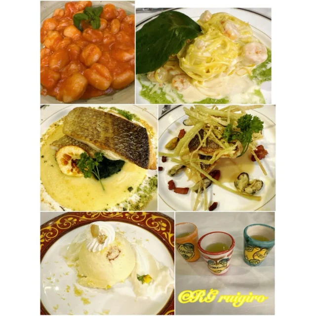 【ソレントの夕食】
ランチはシービューのレストランだったので…
夕飯は港へ行かず旧市街の人気店へ🍽️

ソレントというとニョッキが有名
でもここの店の名物は右上の写真の一皿…
生のレモンを容器がわりに使ったクリームパスタ🍋

レモンのケーキ（写真左下）も美味しくて食後酒のリモンチェッロはサービスで！

#イタリア #南イタリア #ソレント #ニョッキ #イタリアン #レモンケーキ #リモンチェッロ#ミラノ在住 #トラベルコーディネーター 
#italy #italia #southitaly #suditalia  #sorrento #italianfood #lemoncake #limoncello
